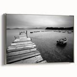 Black and White Serene Landscape Wall Art – Wooden Dock Scene