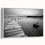 Black and White Serene Landscape Wall Art – Wooden Dock Scene