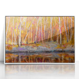 Abstract Minimalist Landscape Paintings – Autumn Forest Reflection