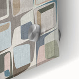 Geometric Abstract Painting - Beige & Blue Retro Wall Art