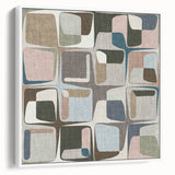 Geometric Abstract Painting - Beige & Blue Retro Wall Art