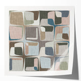 Geometric Abstract Painting - Beige & Blue Retro Wall Art