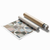 Geometric Abstract Painting - Beige & Blue Retro Wall Art