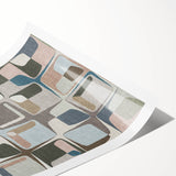 Geometric Abstract Painting - Beige & Blue Retro Wall Art