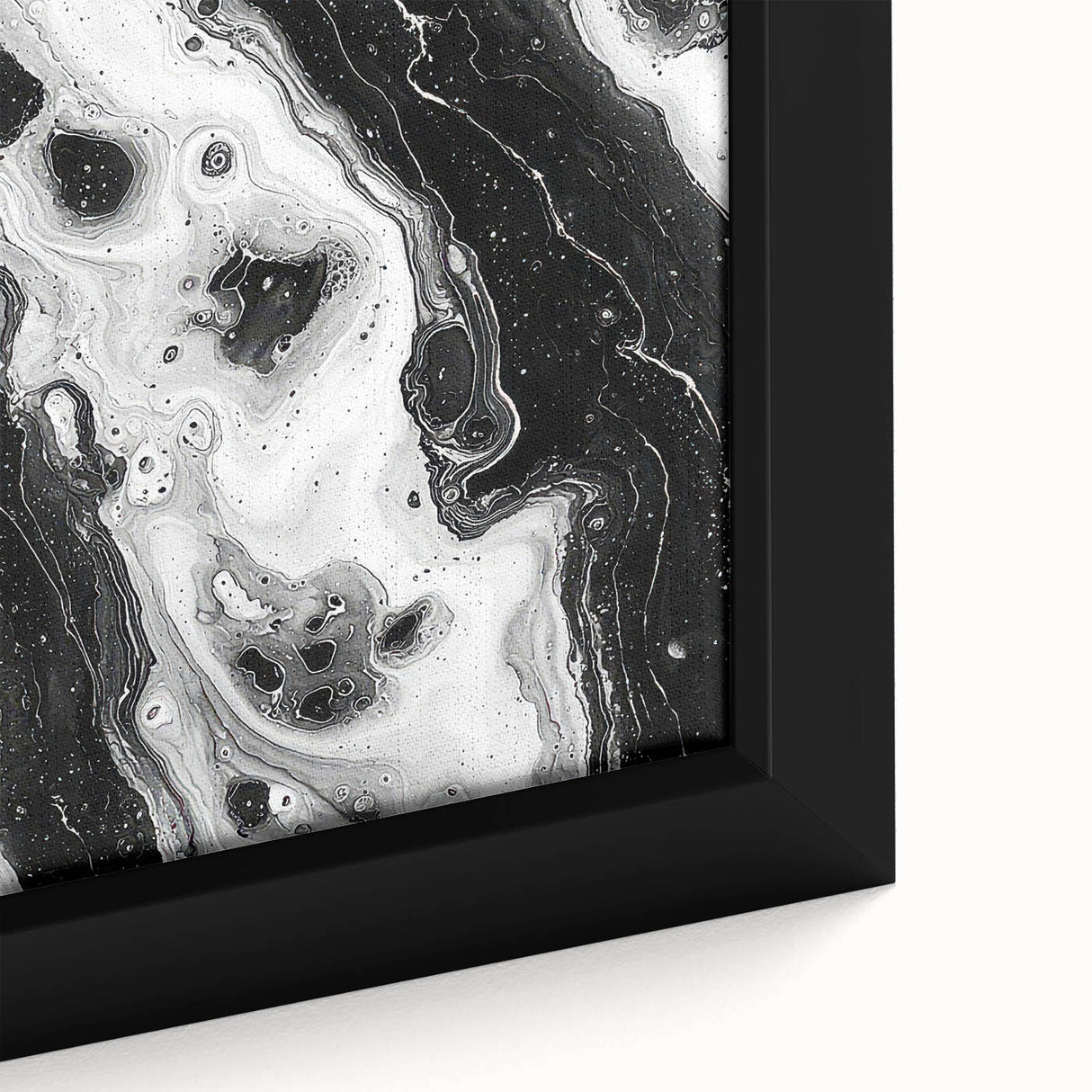 Modern Black and White Abstract Wall Art - Fluid Marble Canvas