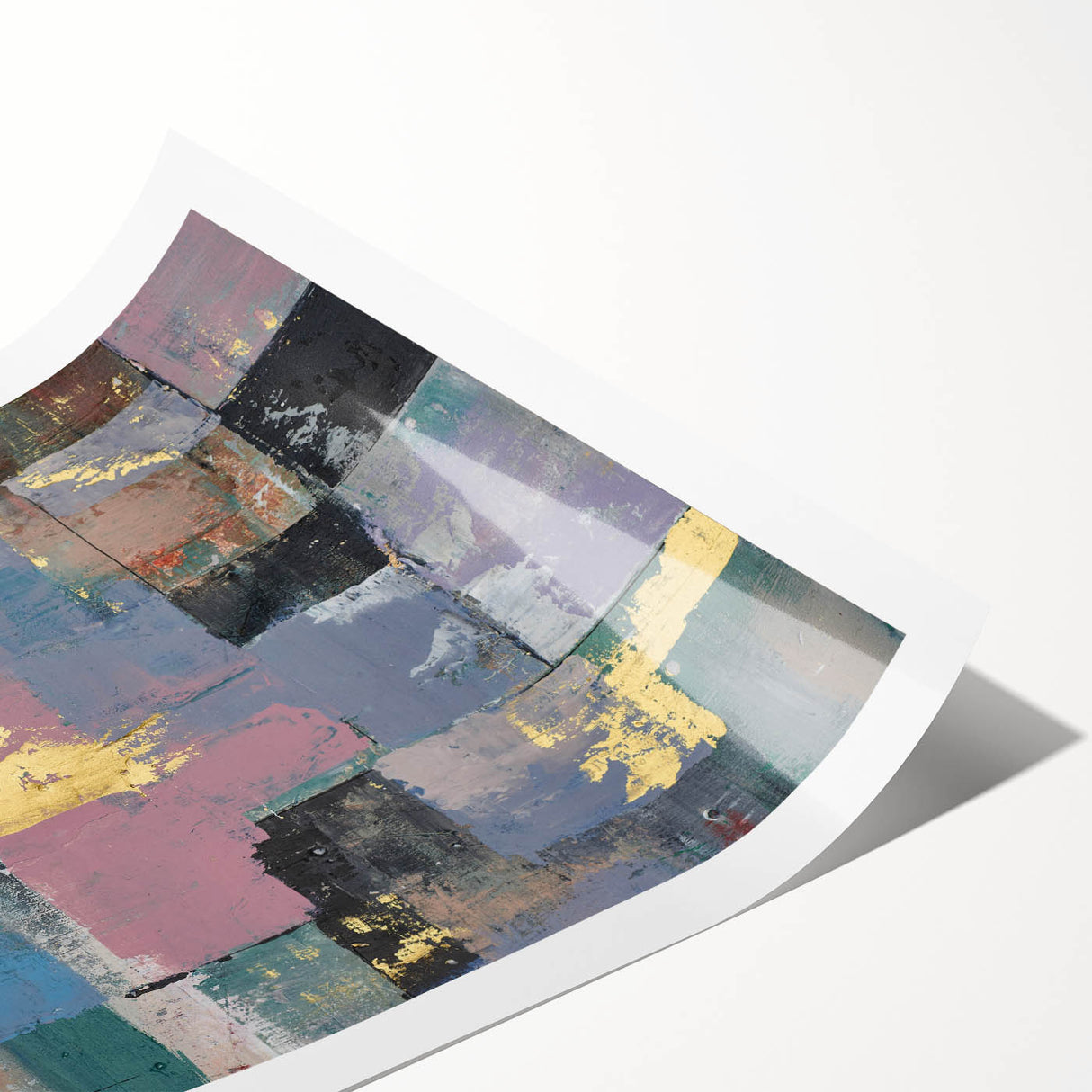 Faded Grid Luxe – Contemporary Abstract Art Piece with Gold Accents