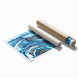 High-End Abstract Canvas Print – Ocean Blue & Gold Wall Art