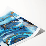 High-End Abstract Canvas Print – Ocean Blue & Gold Wall Art