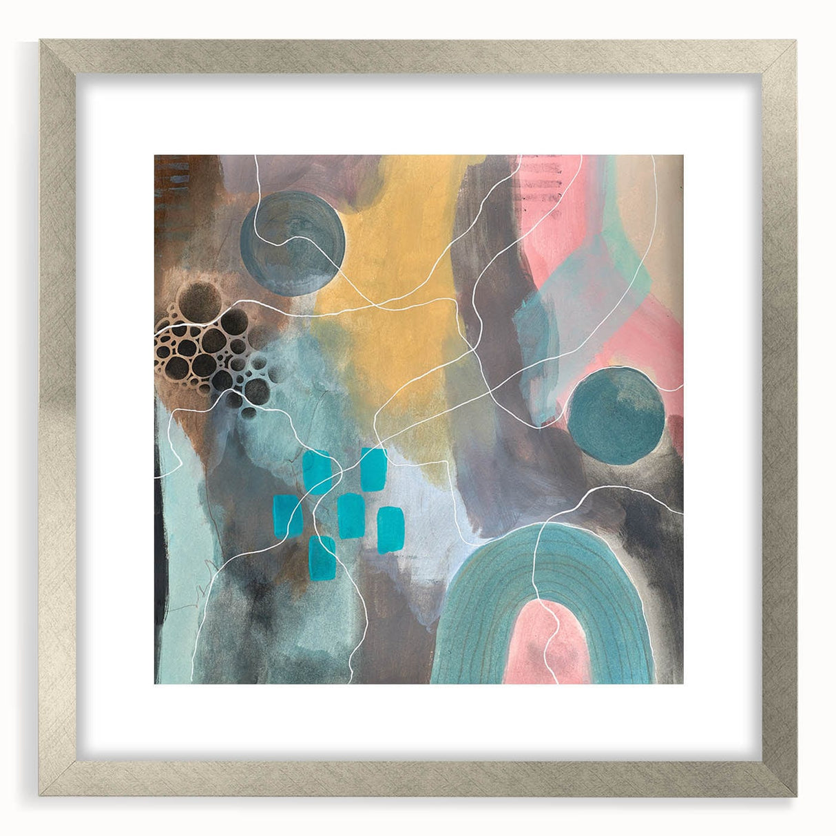 Modern Abstract Painting – Elegant Canvas in Teal, Gold & Soft Pink