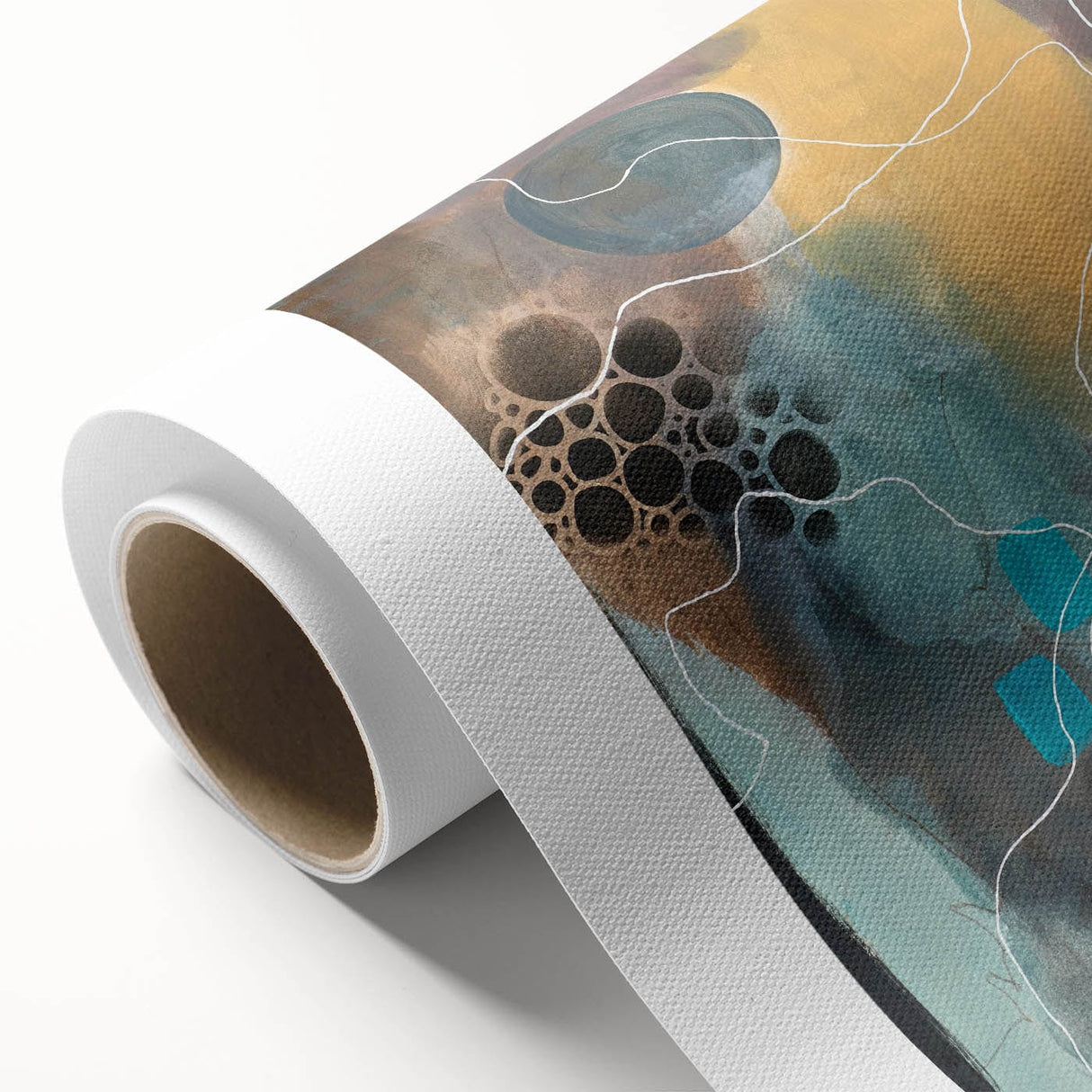 Modern Abstract Painting – Elegant Canvas in Teal, Gold & Soft Pink