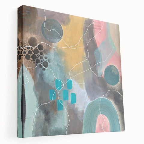 Modern Abstract Painting – Elegant Canvas in Teal, Gold & Soft Pink