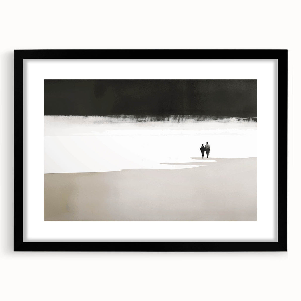 Black and White Minimalist Landscapes – Couple Walking on Shoreline