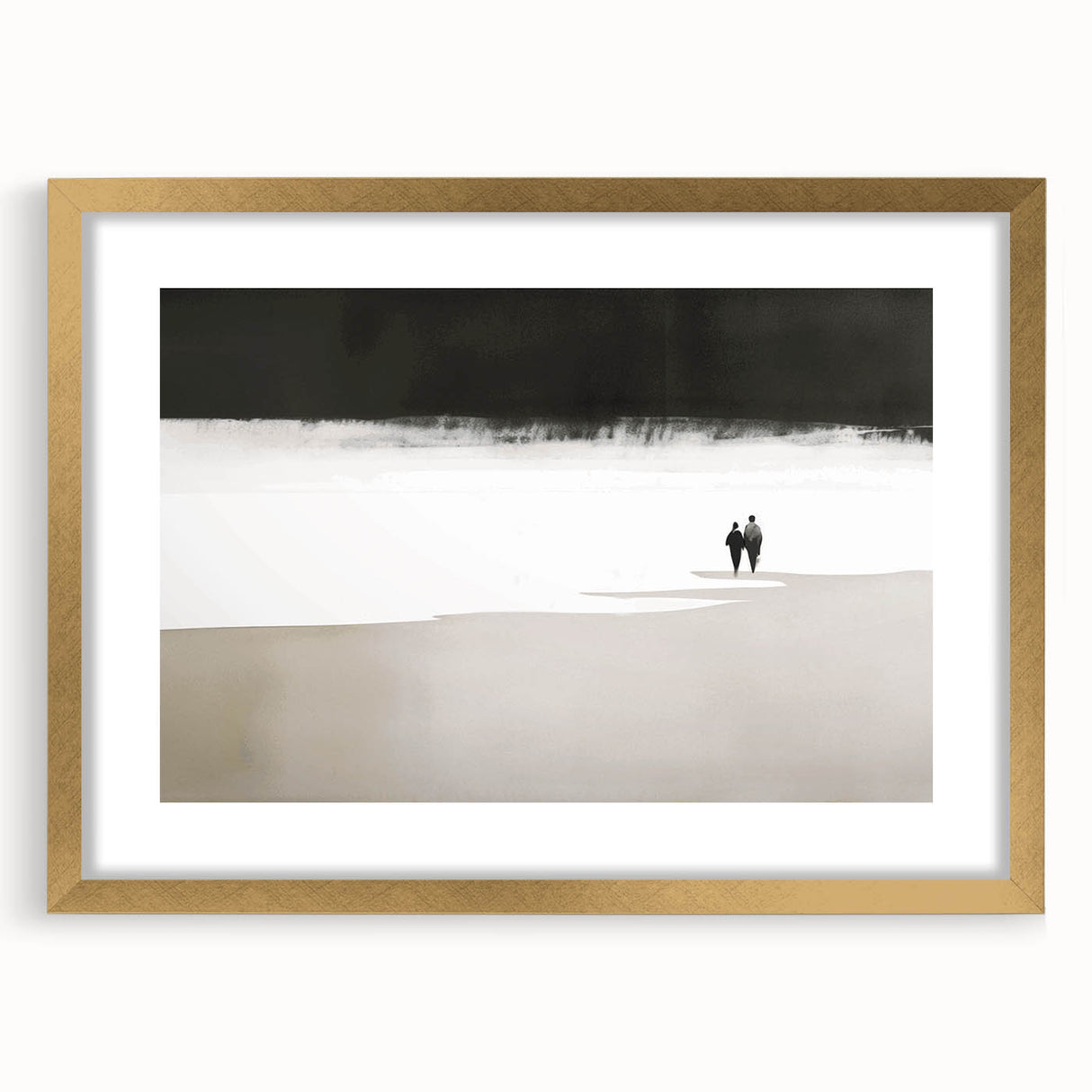 Black and White Minimalist Landscapes – Couple Walking on Shoreline