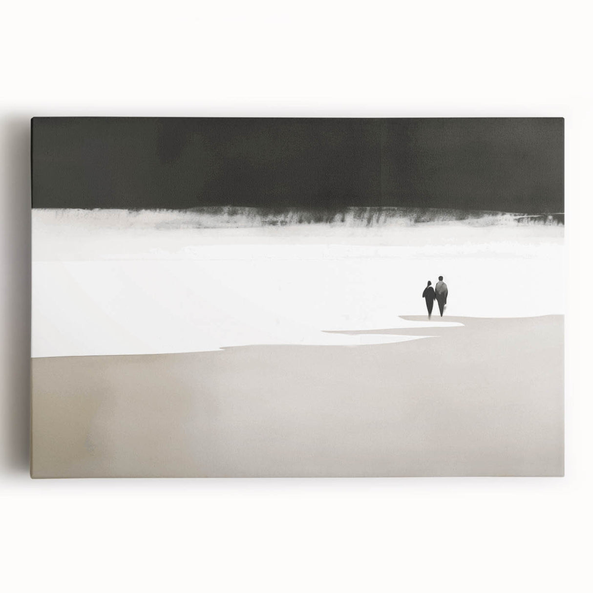 Black and White Minimalist Landscapes – Couple Walking on Shoreline