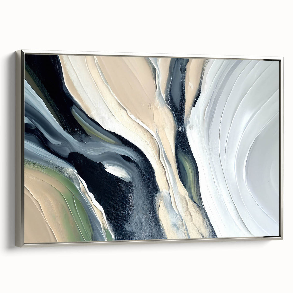 Large Modern Art Piece - Beige and Black Abstract Canvas