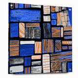 Earthen Harmony Abstracts – Geometric Blue and Orange Wall Art Print