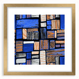 Earthen Harmony Abstracts – Geometric Blue and Orange Wall Art Print