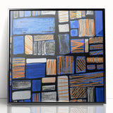 Earthen Harmony Abstracts – Geometric Blue and Orange Wall Art Print