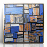 Earthen Harmony Abstracts – Geometric Blue and Orange Wall Art Print