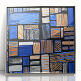 Earthen Harmony Abstracts – Geometric Blue and Orange Wall Art Print