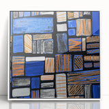 Earthen Harmony Abstracts – Geometric Blue and Orange Wall Art Print