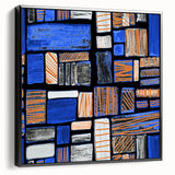 Earthen Harmony Abstracts – Geometric Blue and Orange Wall Art Print