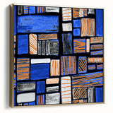 Earthen Harmony Abstracts – Geometric Blue and Orange Wall Art Print