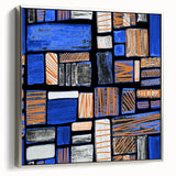Earthen Harmony Abstracts – Geometric Blue and Orange Wall Art Print