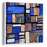 Earthen Harmony Abstracts – Geometric Blue and Orange Wall Art Print