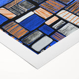 Earthen Harmony Abstracts – Geometric Blue and Orange Wall Art Print