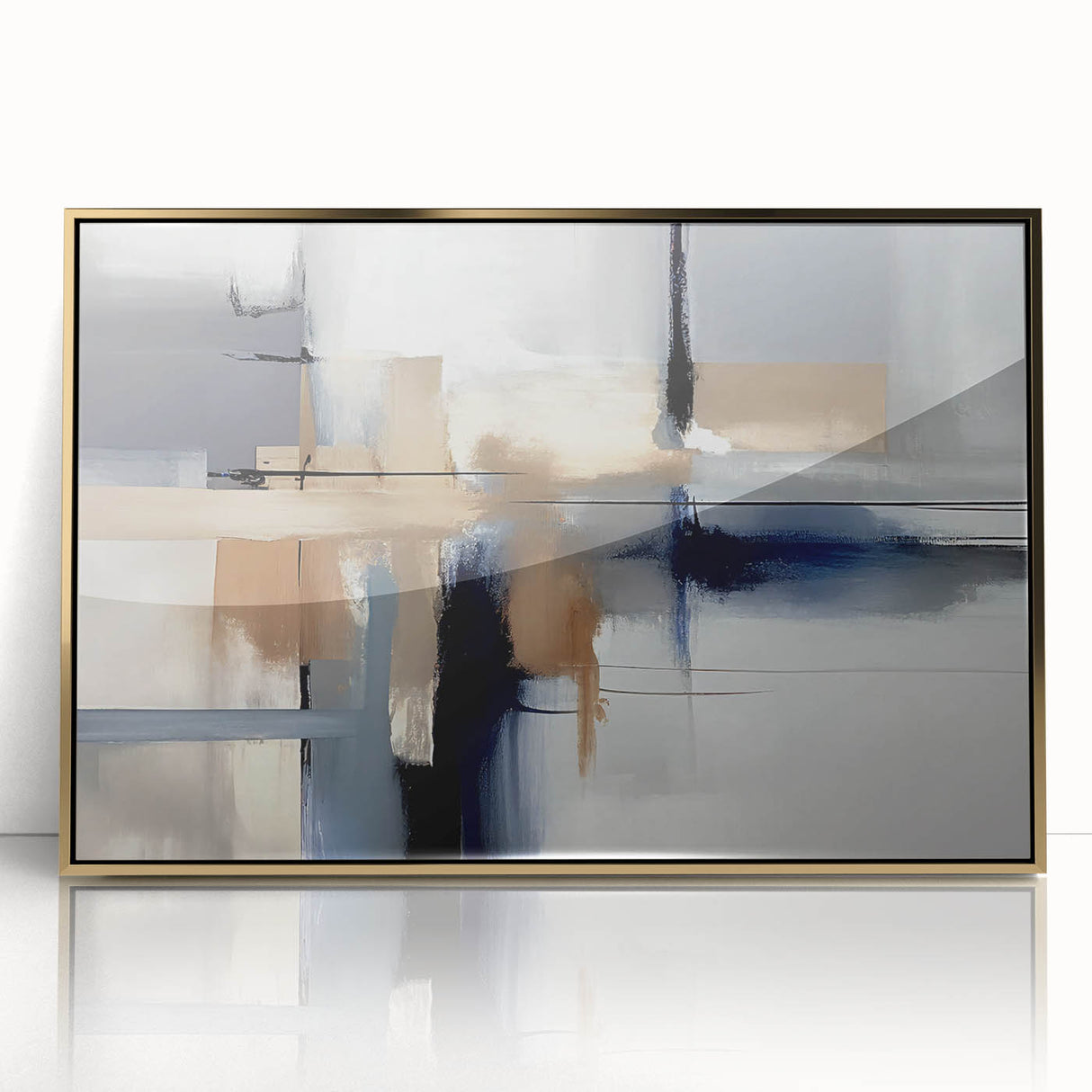 Contemporary Canvas Print - Navy Blue and Beige Abstract Art