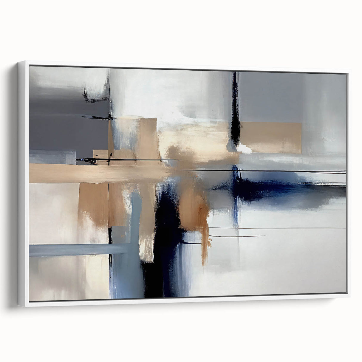 Contemporary Canvas Print - Navy Blue and Beige Abstract Art
