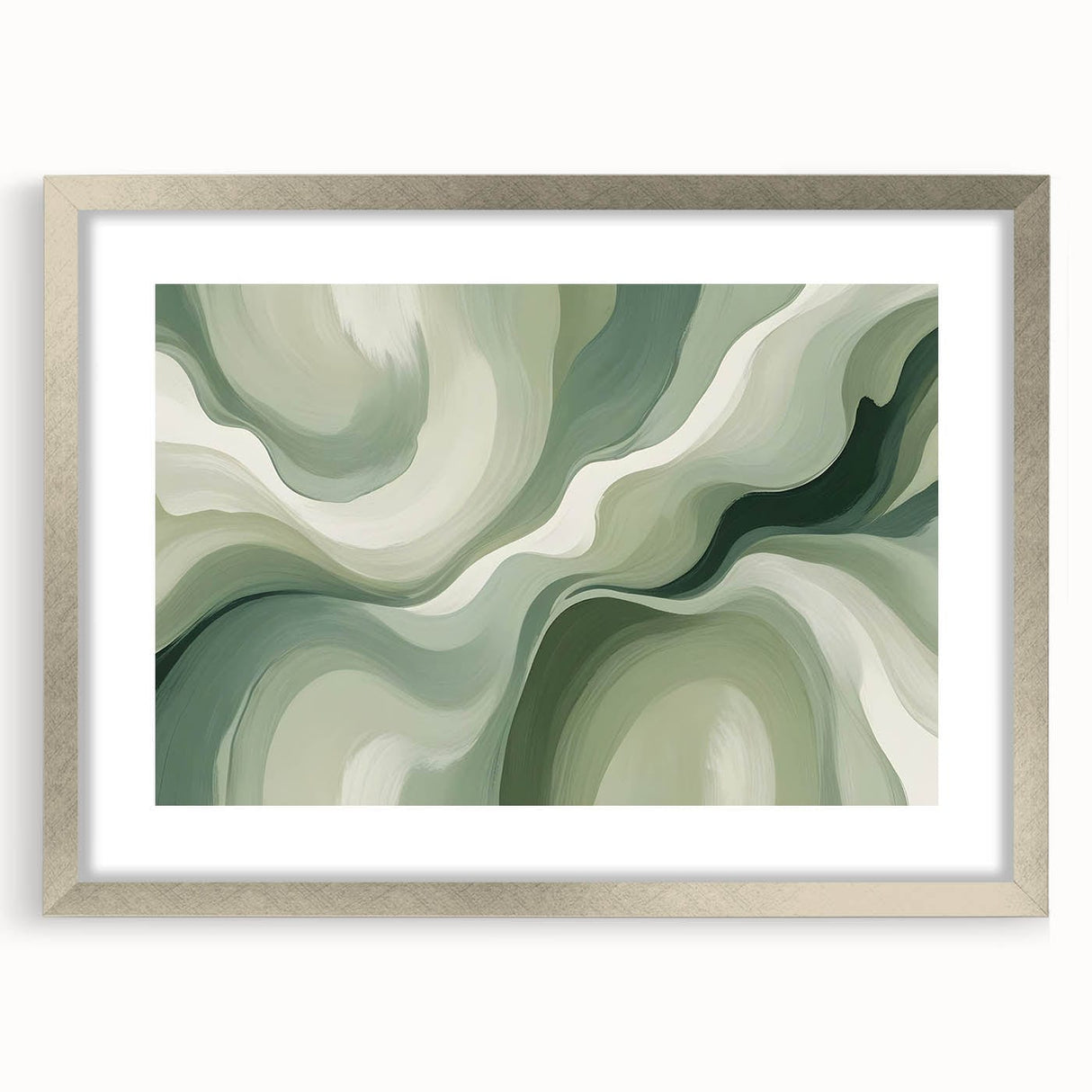 Neutral Green Abstract Fluid Canvas Art - Fluid Acrylic Wall Decor