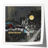Midnight Cityscape Drama – Bold Abstract Wall Art with Gold Detail