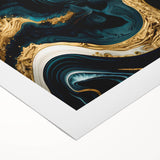 Modern Luxury Abstract Painting – Teal, Gold & Black Wall Art