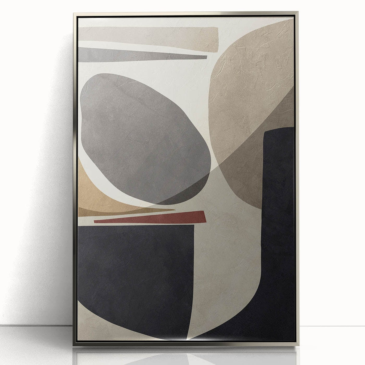 Modern Abstract Painting – Geometric Canvas in Beige & Dark Gray
