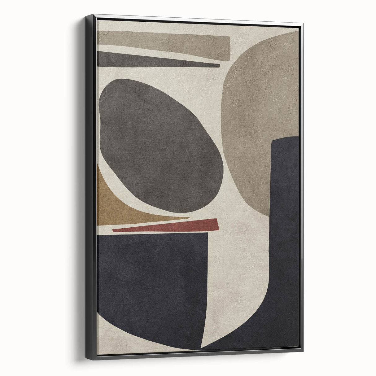Modern Abstract Painting – Geometric Canvas in Beige & Dark Gray