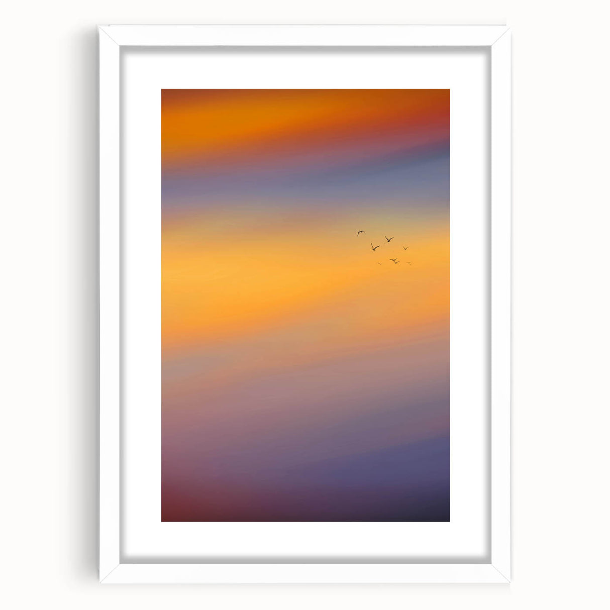 Abstract Minimalist Landscape Paintings – Birds in Sunset Gradient Sky