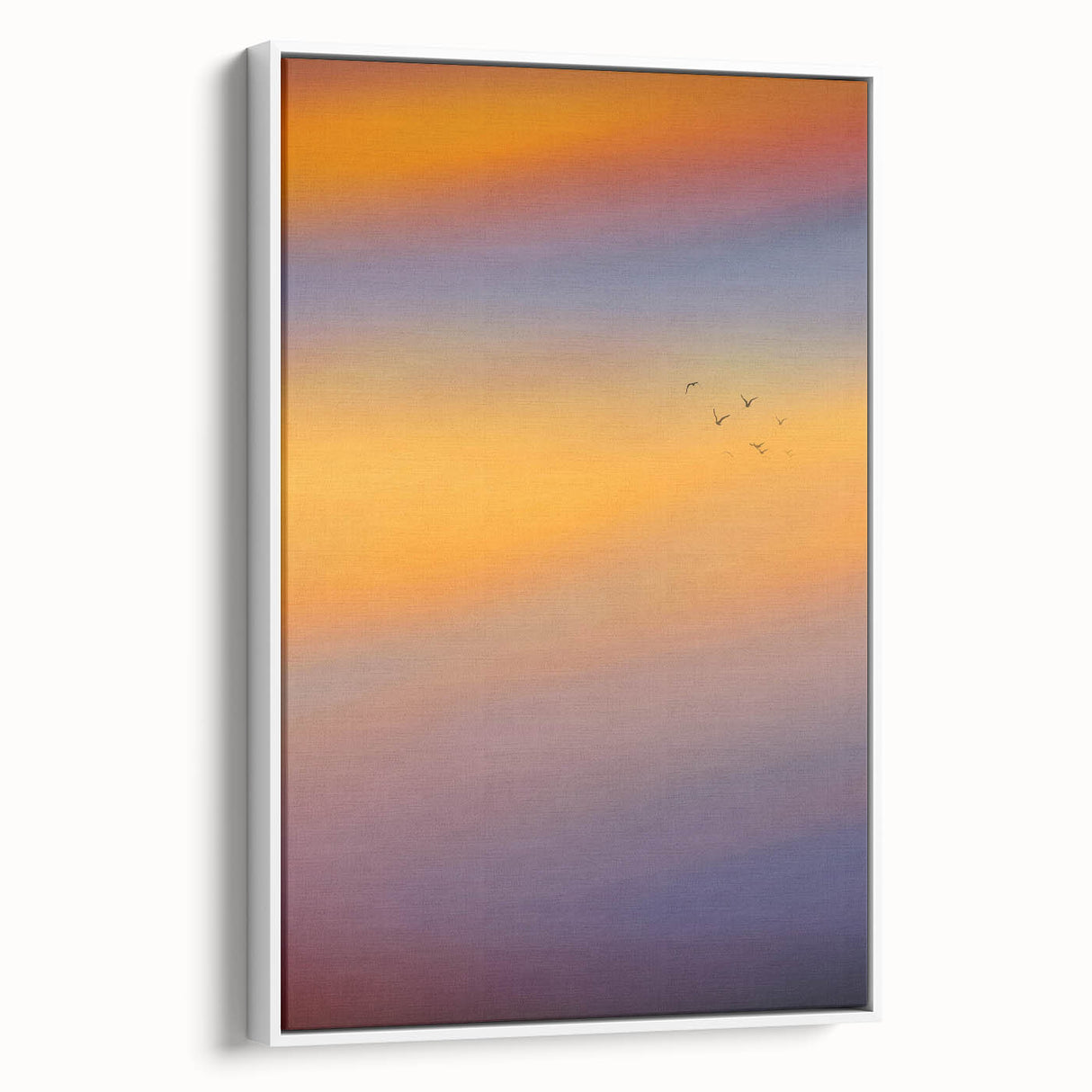 Abstract Minimalist Landscape Paintings – Birds in Sunset Gradient Sky