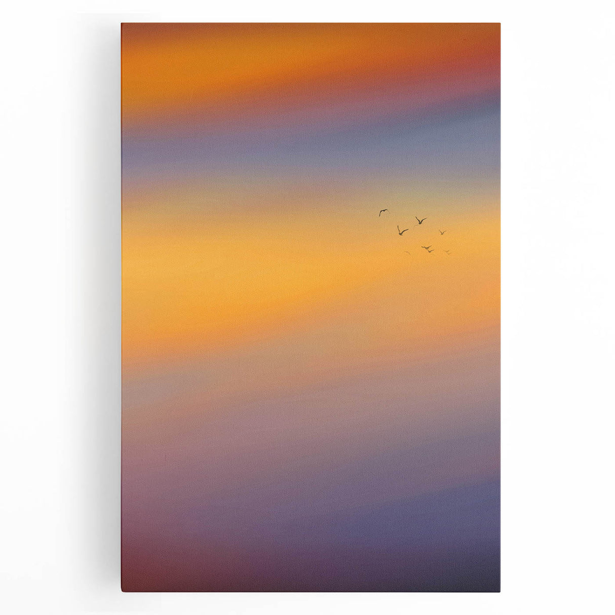 Abstract Minimalist Landscape Paintings – Birds in Sunset Gradient Sky
