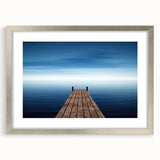 Minimalist Coastal Landscape Art – Wooden Pier Over Calm Blue Sea
