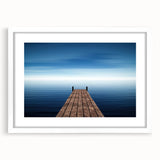 Minimalist Coastal Landscape Art – Wooden Pier Over Calm Blue Sea
