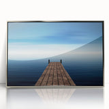 Minimalist Coastal Landscape Art – Wooden Pier Over Calm Blue Sea