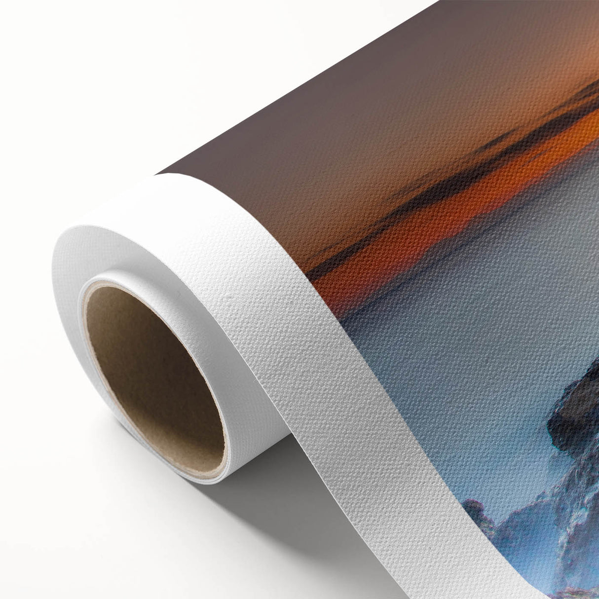 Minimalist Coastal Landscape Art – Sunset Mist Over Rocky Shoreline