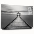 Serene Pier and Solitary House – Minimalist Black & White Wall Art