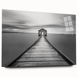 Serene Pier and Solitary House – Minimalist Black & White Wall Art
