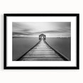 Serene Pier and Solitary House – Minimalist Black & White Wall Art