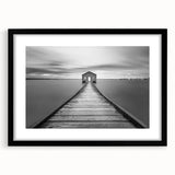 Serene Pier and Solitary House – Minimalist Black & White Wall Art