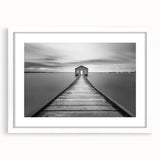 Serene Pier and Solitary House – Minimalist Black & White Wall Art