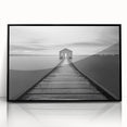 Serene Pier and Solitary House – Minimalist Black & White Wall Art